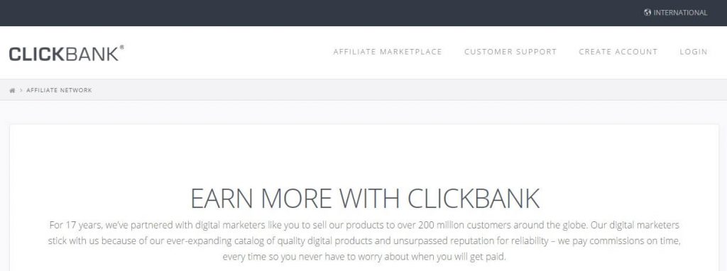 ClickBank affiliate network homepage