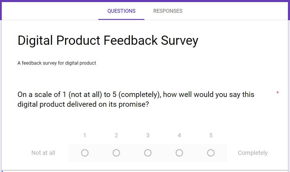 A product feedback survey on Google Forms