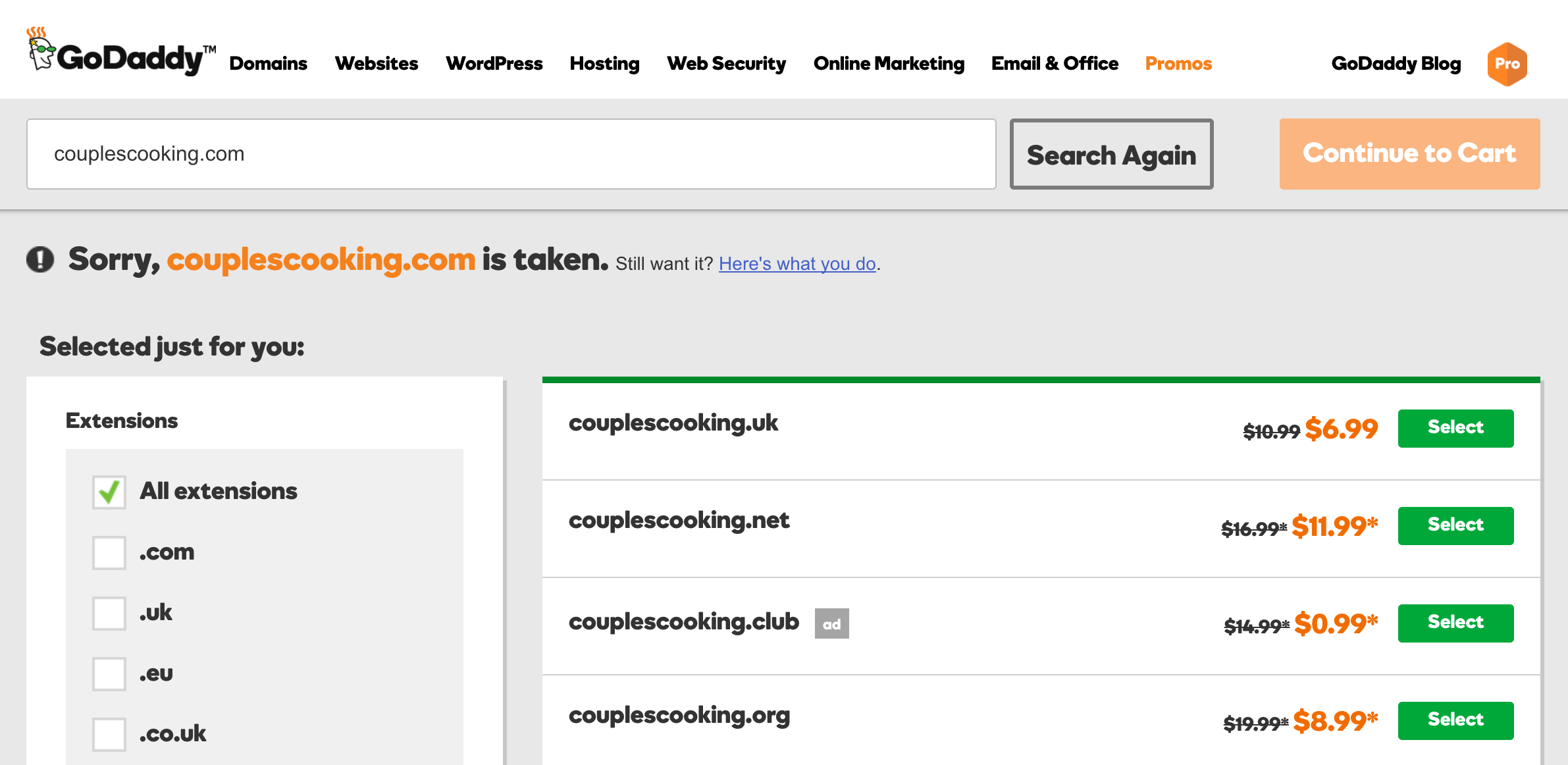 Search domains. Godaddy.