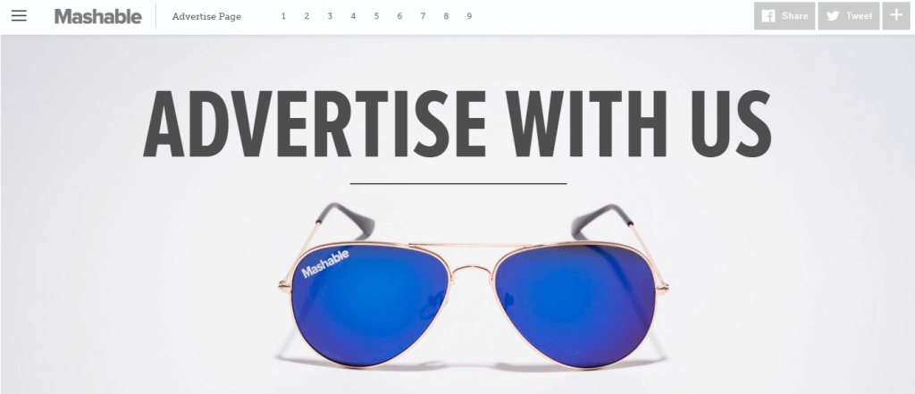 Mashable's "advertise with us" page