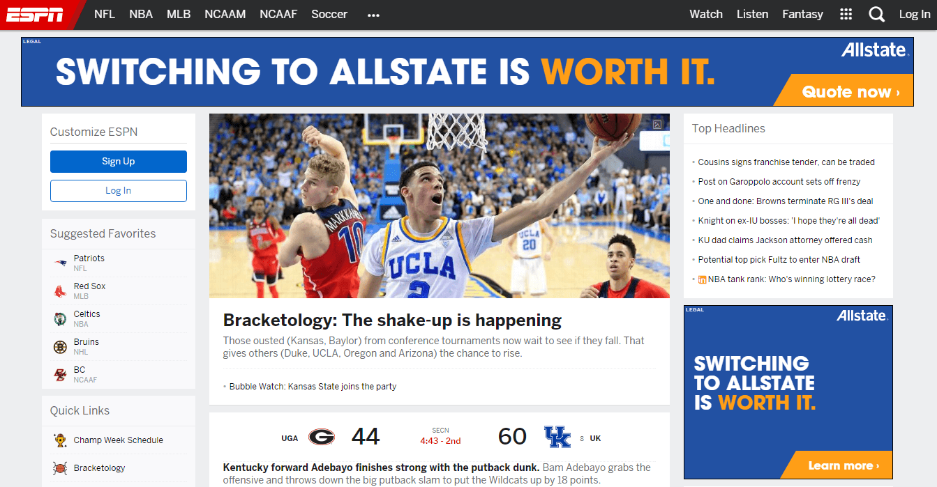 Affiliate Ads example on ESPN