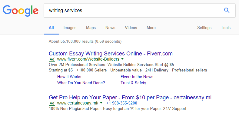 A Google results page showing PPC results