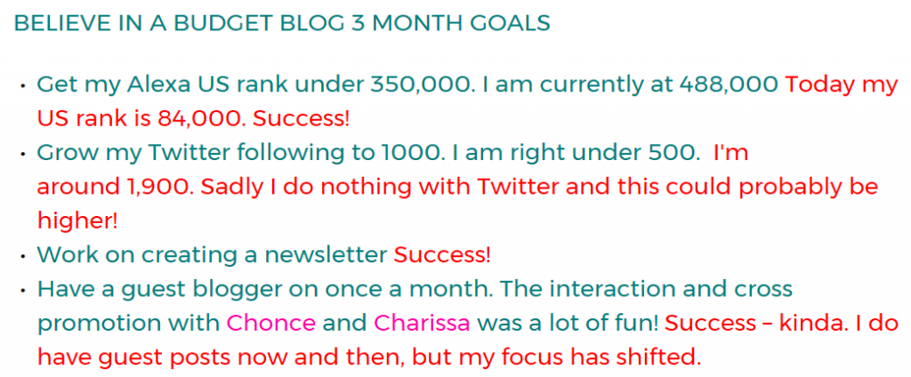 An example of blog goals.